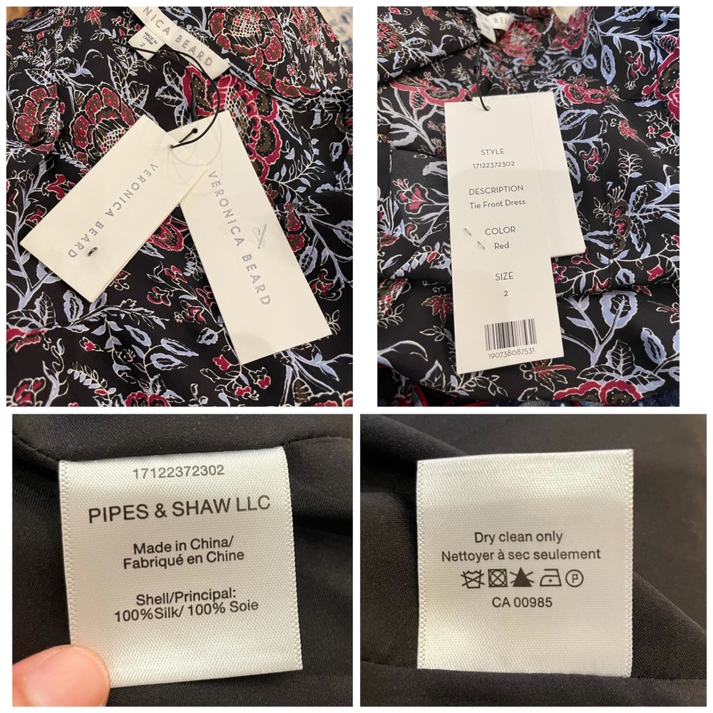 NWT Veronica Beard Printed Silk Tie Front Dress - Picture 15 of 15